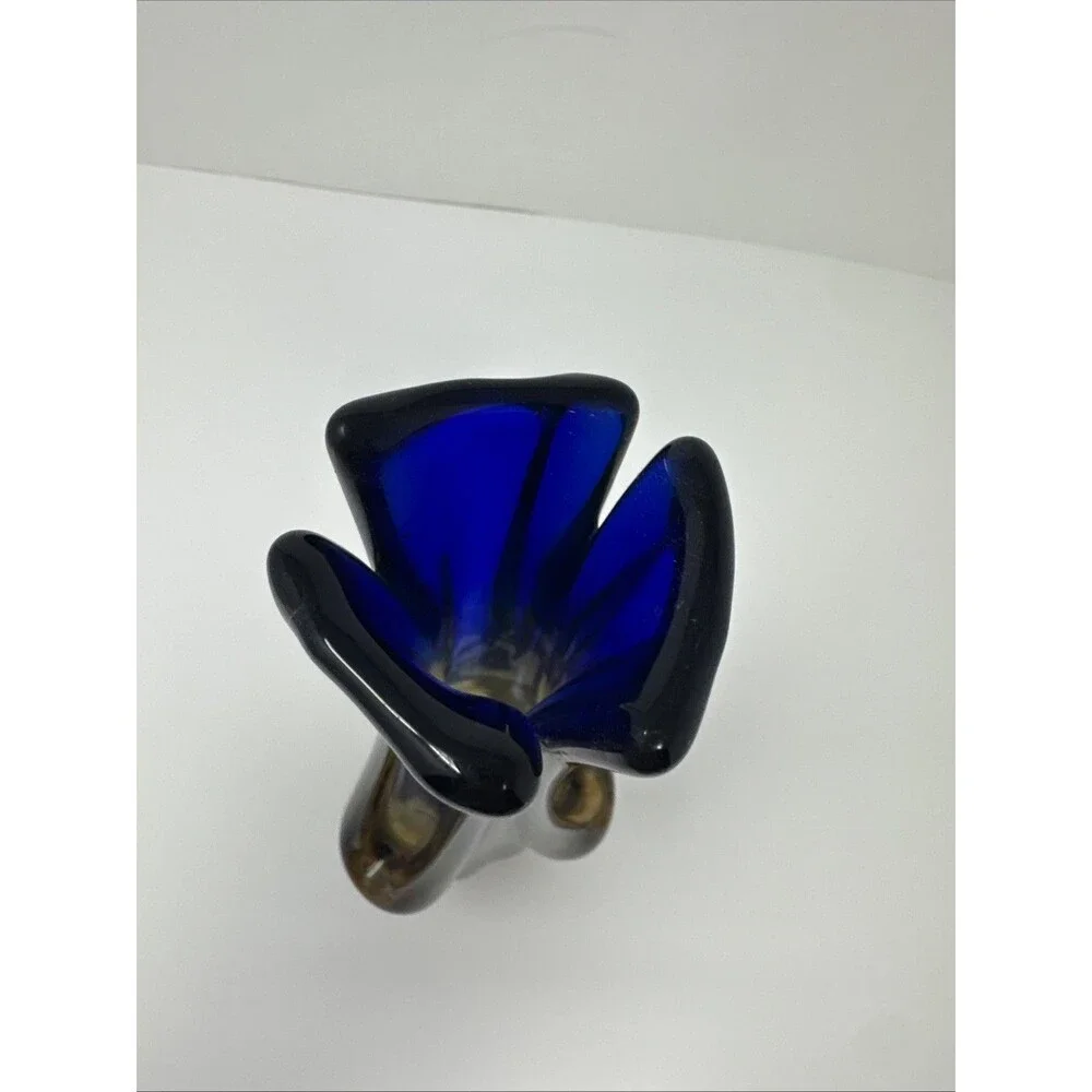 Vintage Murano? Style Sommerso MCM Blue & Amber Submerged Art Glass Vase